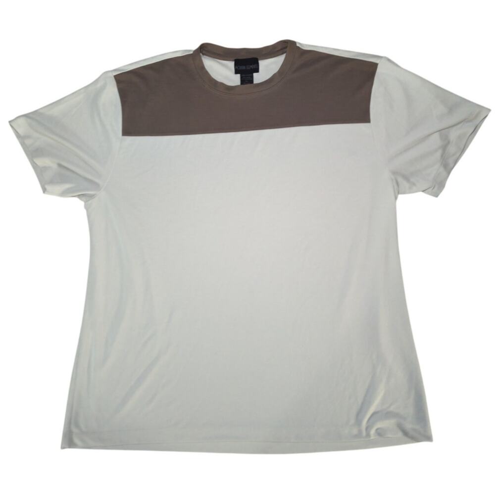 Vintage Modern Elements Colorblock T-Shirt White Brown Rayon Blend Mens XL Korea